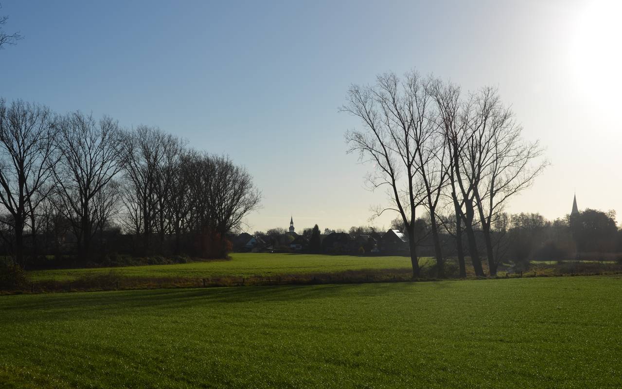 Felder und Natur, im Hintergrund die Gemeinde Alpen