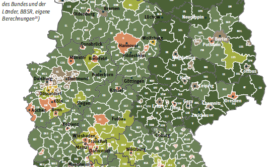 Deutschlandkarte mit farblicher Einteilung der Regionen im Teilhabe-Atlas 2019