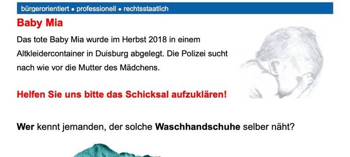 Polizei hofft auf Hinweise zu Baby Mia