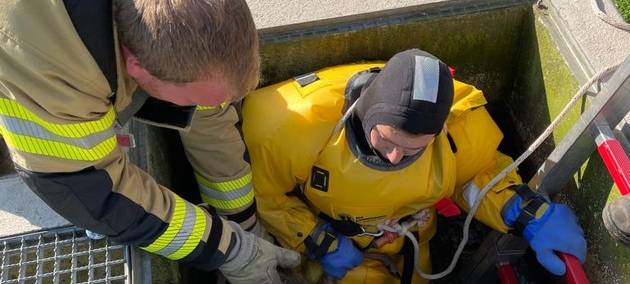 Reh in Xanten-Lüttingen aus Klärbecken gerettet