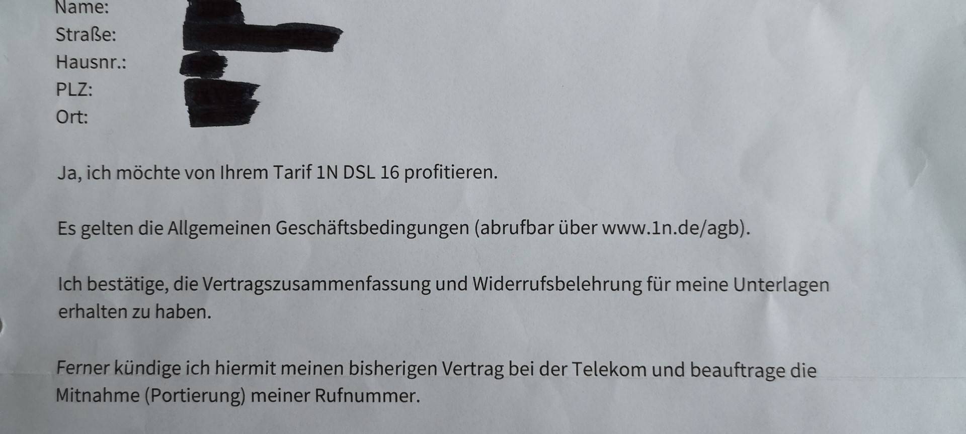 VBZ Wesel warnt vor Briefen der "1N Telecom"