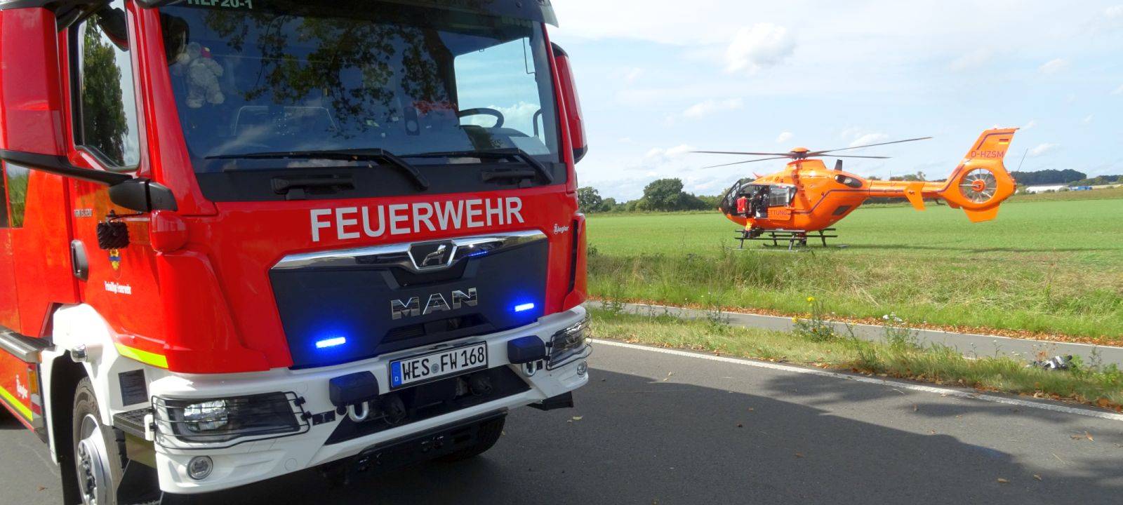 Rettungshubschrauber-Einsatz nach schwerem Unfall in Sonsbeck