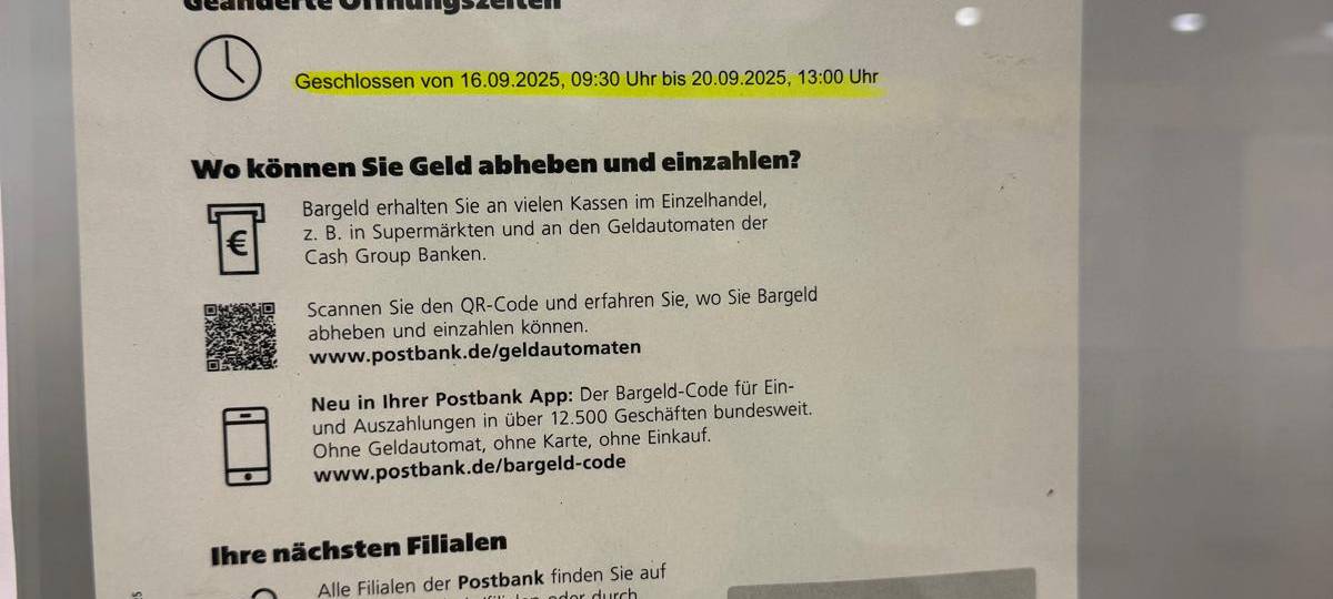 Postbank in Moers bleibt unzuverlässig geöffnet